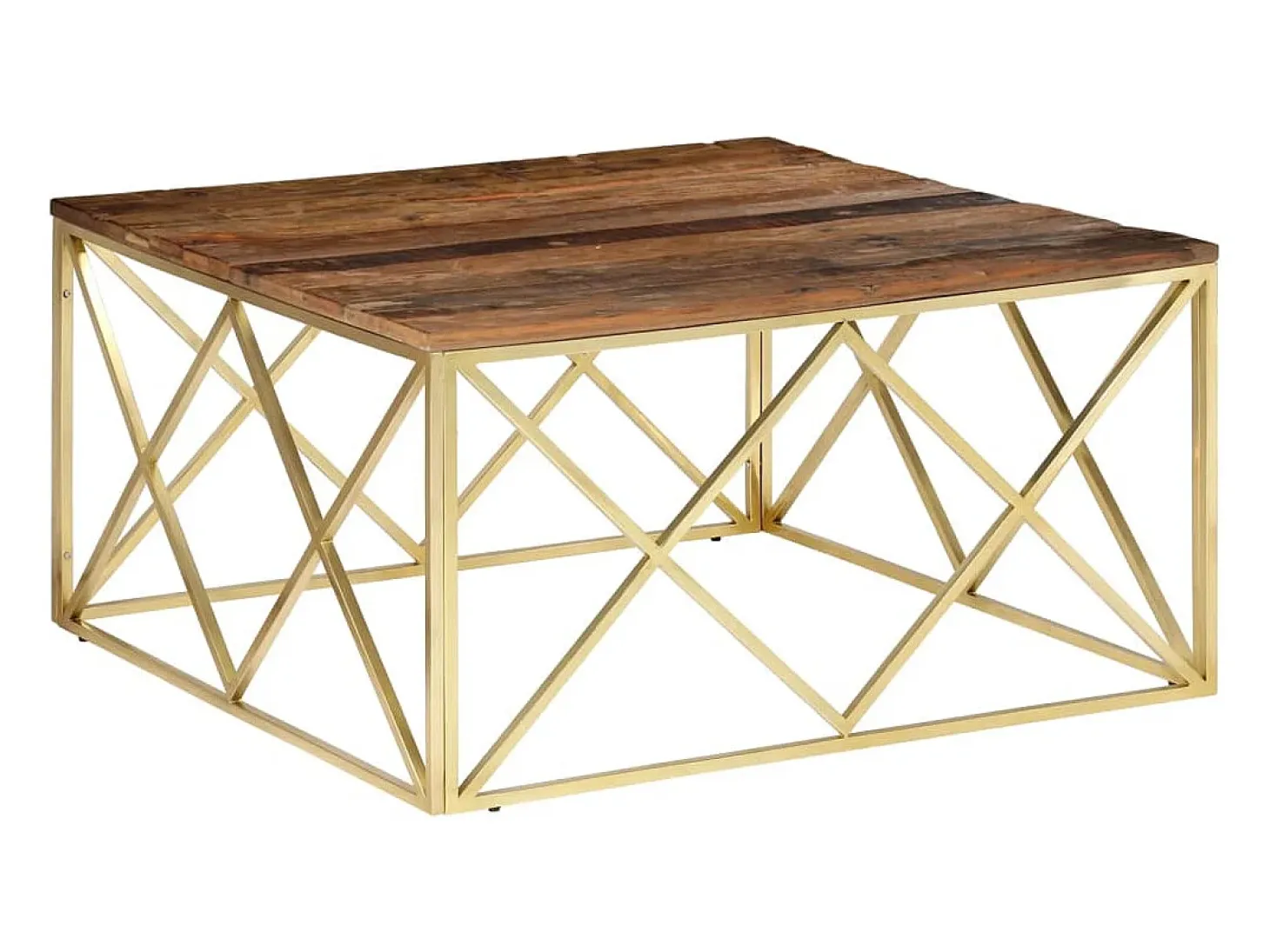 Mesa centro aço inoxidável/madeira ferroviária maciça dourado