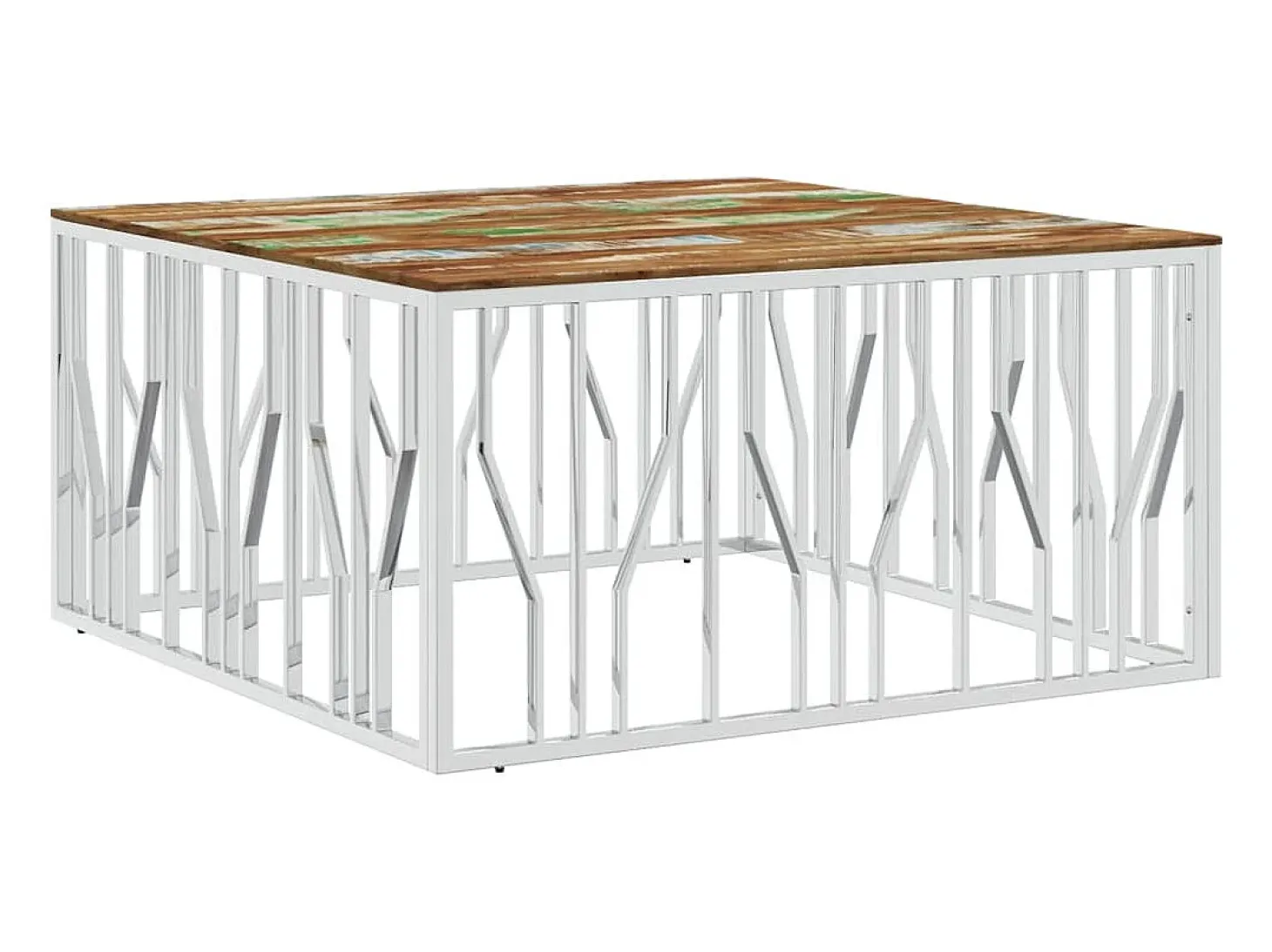 Mesa centro aço inoxidável/madeira recuperada maciça prateado