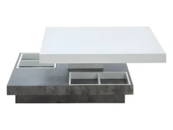 Mesa centro FAUSTO Tampo giratório MDF lacado branco e betão