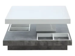 Mesa centro FAUSTO Tampo giratório MDF lacado branco e betão