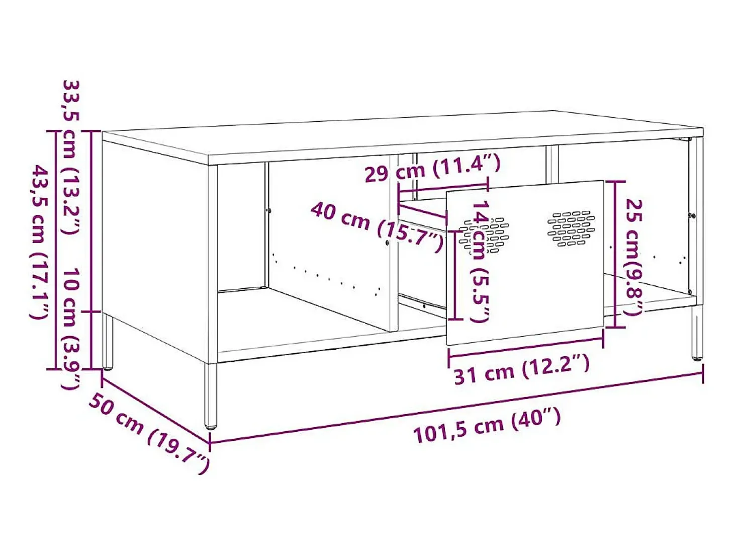 Mesa centro 101,5x50x43,5 cm aço laminado a frio verde-azeitona