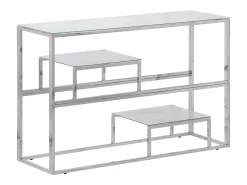 Mesa consola aço inoxidável e vidro temperado prateado