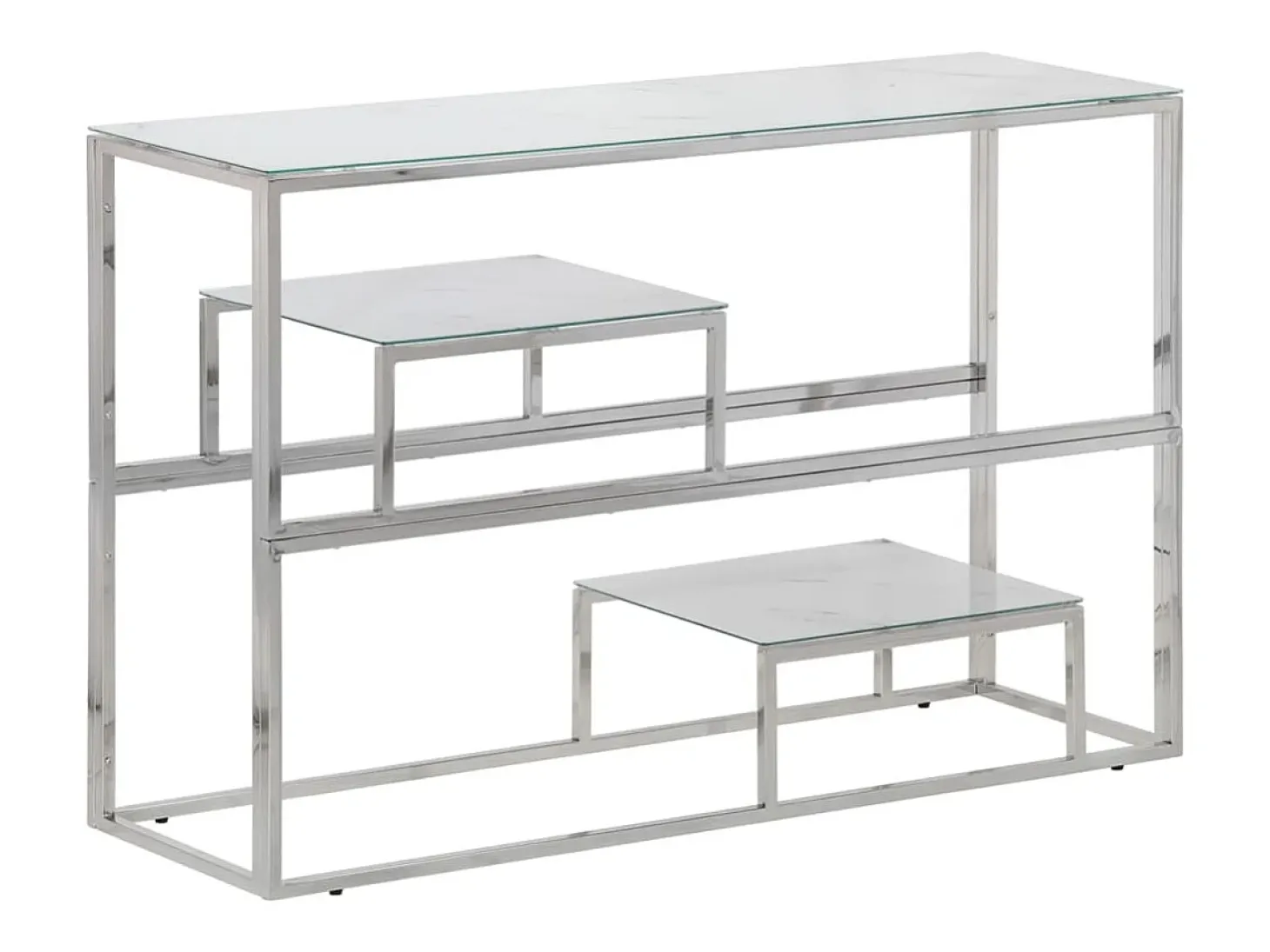 Mesa consola aço inoxidável e vidro temperado prateado