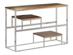 Mesa consola aço inoxidável/madeira recuperada maciça prateado