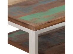 Mesa consola aço inoxidável/madeira recuperada maciça prateado
