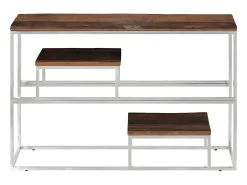 Mesa consola aço inoxidável/madeira ferroviária maciça prateado PT789583