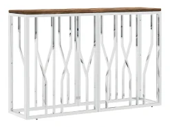 Mesa consola aço inoxidável e madeira recuperada maciça PT848804