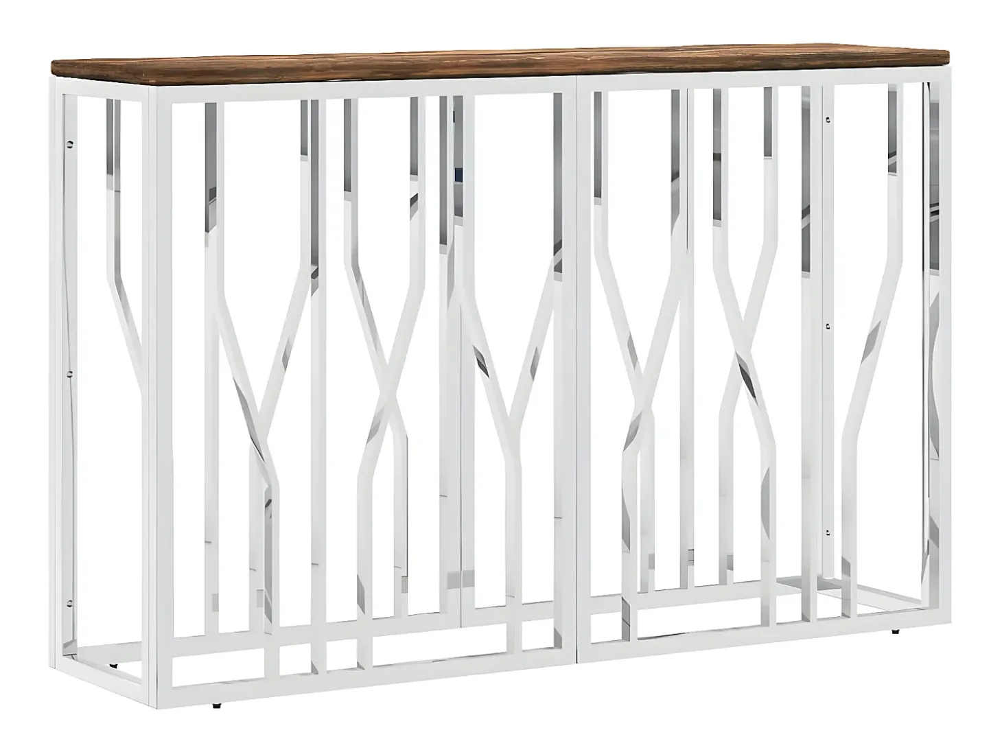 Mesa consola aço inoxidável e madeira recuperada maciça PT848804