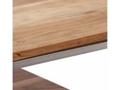 Mesa consola aço inoxidável/madeira de acácia maciça prateado