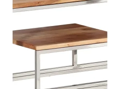 Mesa consola aço inoxidável/madeira de acácia maciça prateado