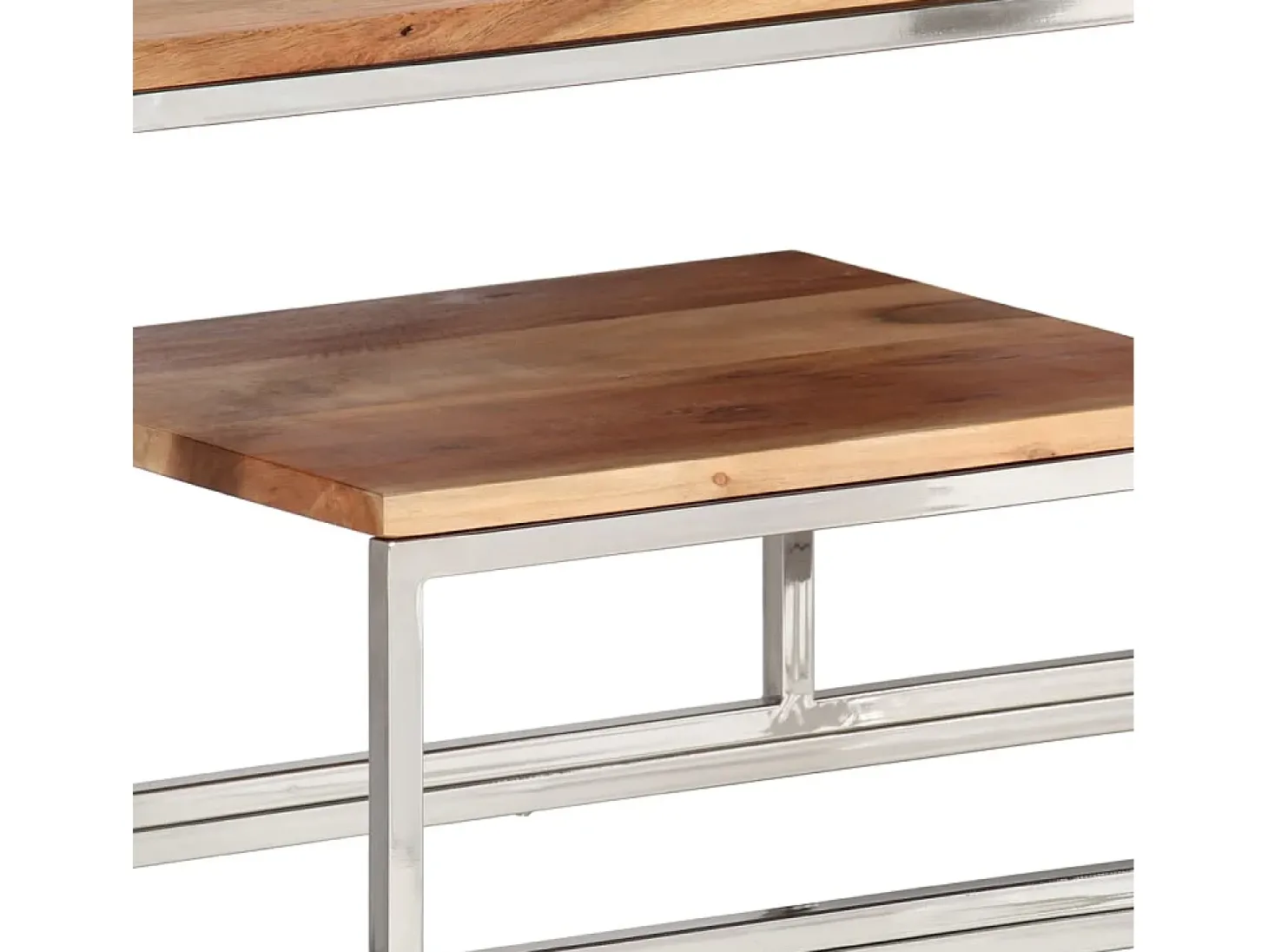 Mesa consola aço inoxidável/madeira de acácia maciça prateado