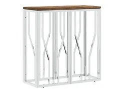 Mesa consola aço inoxidável/madeira recuperada maciça prateado