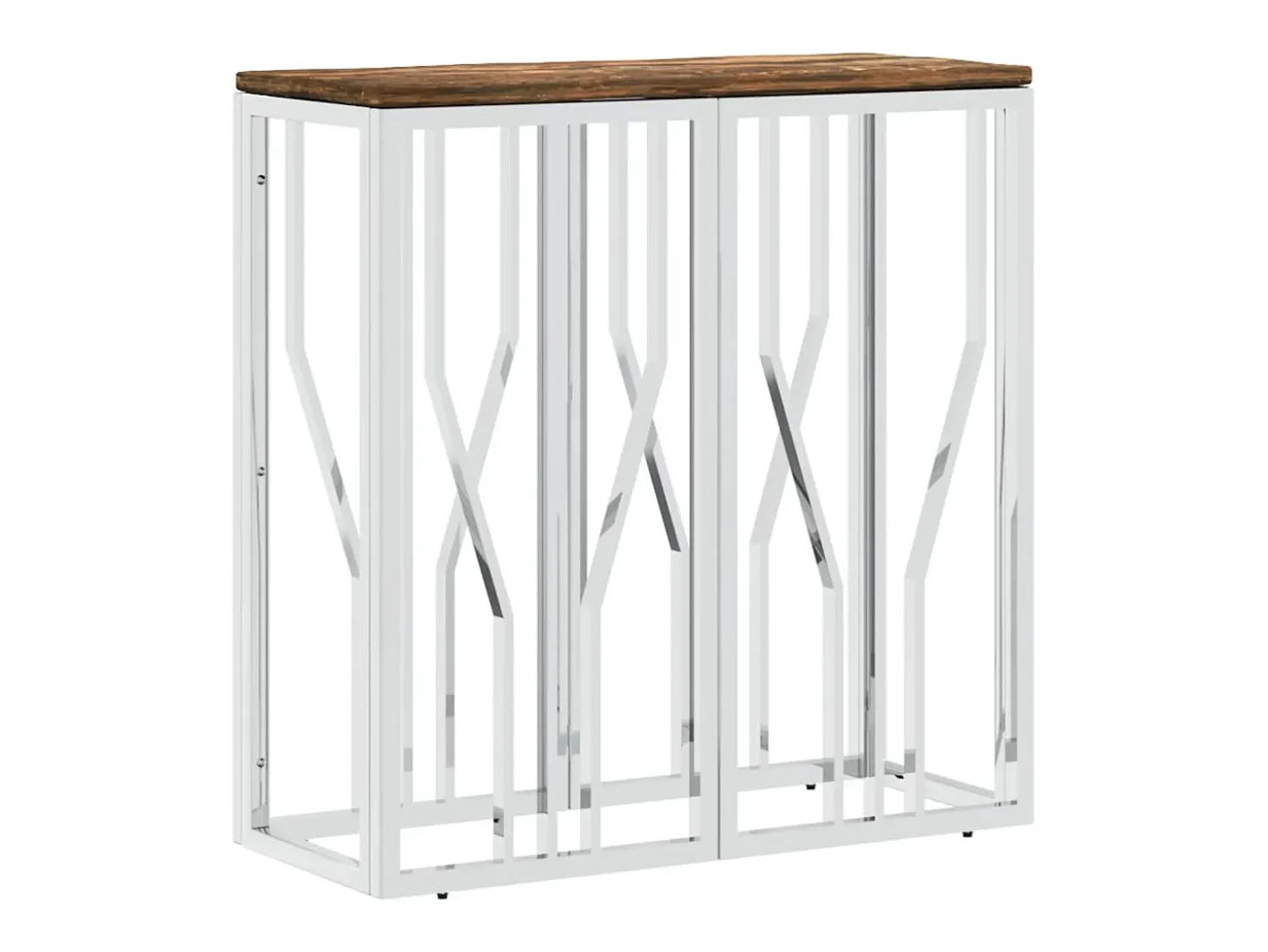 Mesa consola aço inoxidável/madeira recuperada maciça prateado