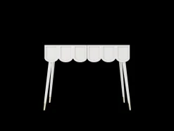 Mesa consola com 2 gavetas em forma de nuvem - Pés em metal - Branco e dourado