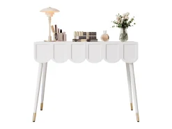 Mesa consola com 2 gavetas em forma de nuvem - Pés em metal - Branco e dourado