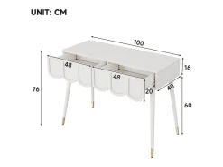 Mesa consola com 2 gavetas em forma de nuvem - Pés em metal - Branco e dourado