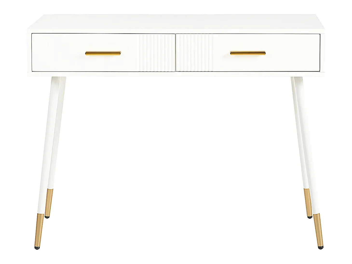 Mesa consola com 2 gavetas - Pés em metal - Branco e dourado