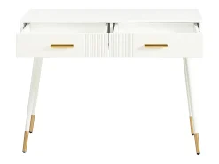 Mesa consola com 2 gavetas - Pés em metal - Branco e dourado