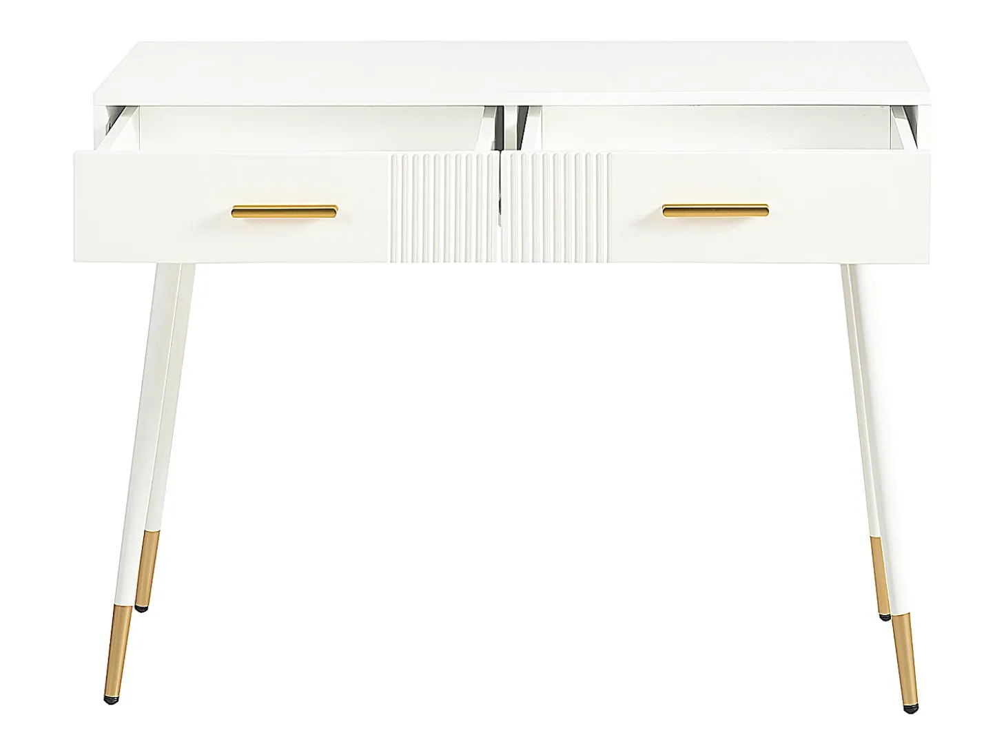 Mesa consola com 2 gavetas - Pés em metal - Branco e dourado