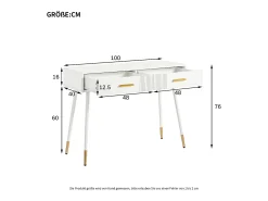 Mesa consola com 2 gavetas - Pés em metal - Branco e dourado