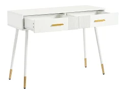 Mesa consola com 2 gavetas - Pés em metal - Branco e dourado