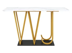 Mesa consola com pés em metal dourado - Tampo com efeito mármore 120 x 29,5 x 80 cm