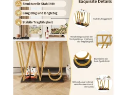 Mesa consola com pés em metal dourado - Tampo com efeito mármore 120 x 29,5 x 80 cm