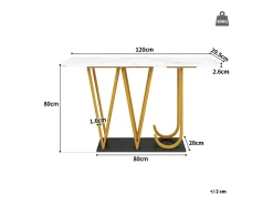 Mesa consola com pés em metal dourado - Tampo com efeito mármore 120 x 29,5 x 80 cm