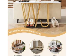 Mesa consola com pés em metal dourado - Tampo com efeito mármore 120 x 29,5 x 80 cm