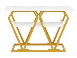 Mesa consola com tampo com efeito mármore - Pés em metal dourado - Branco