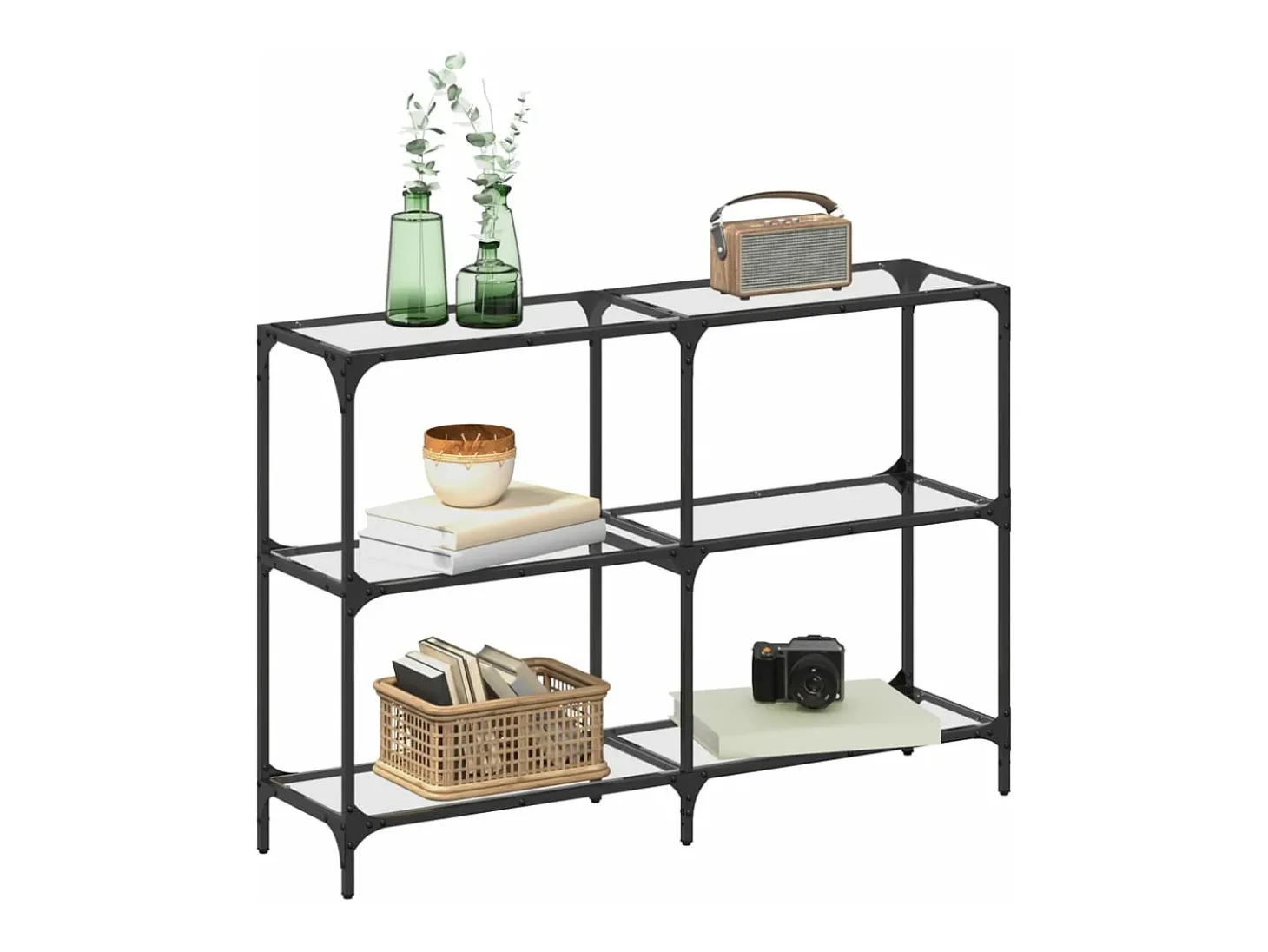 Mesa consola com tampo em vidro transparente 118,5x30x81 cm aço PT900960