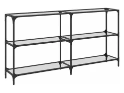 Mesa consola com tampo em vidro transparente 158,5x30x81 cm aço