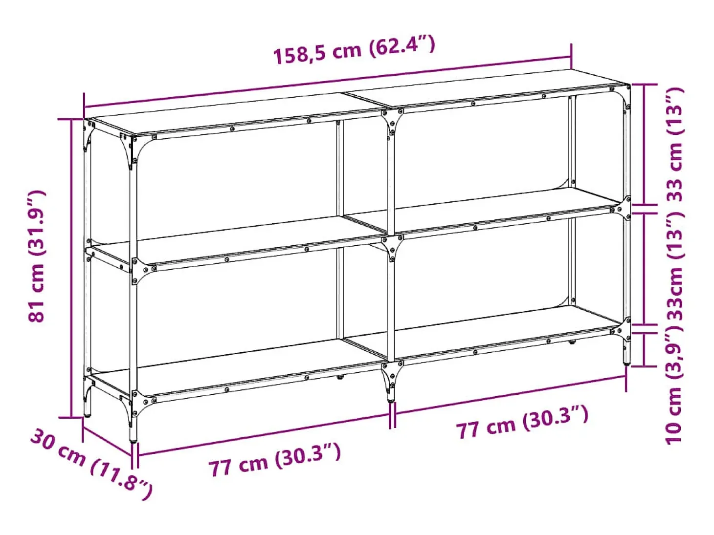 Mesa consola com tampo em vidro transparente 158,5x30x81 cm aço