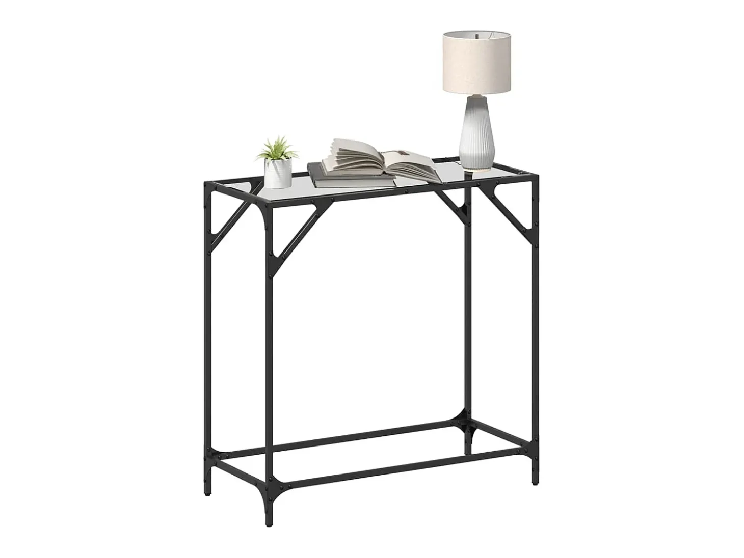 Mesa consola com tampo em vidro transparente 80x35x81 cm aço PT363030