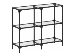 Mesa consola com tampo em vidro transparente 98x30x81 cm aço PT828074