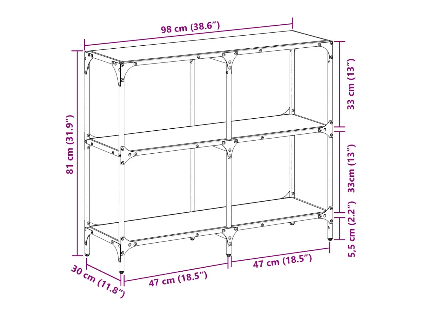 Mesa consola com tampo em vidro transparente 98x30x81 cm aço