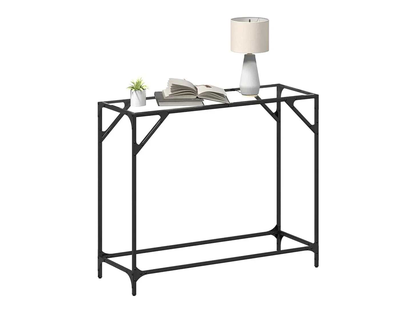 Mesa consola com tampo em vidro transparente 98x35x81 cm aço PT163615