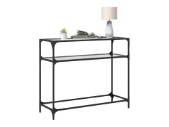 Mesa consola com tampo em vidro transparente 98x35x81 cm aço PT933747