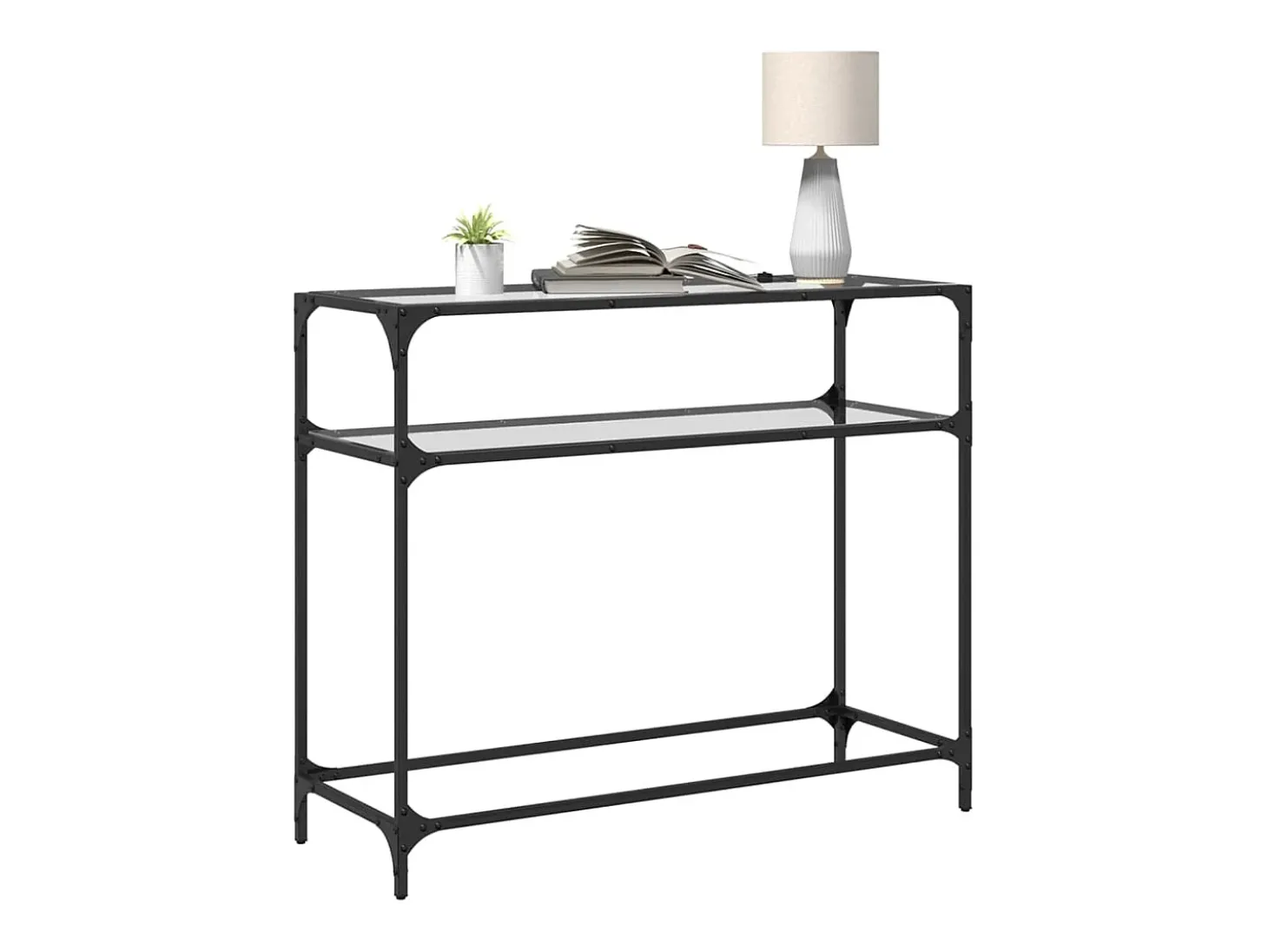 Mesa consola com tampo em vidro transparente 98x35x81 cm aço PT933747