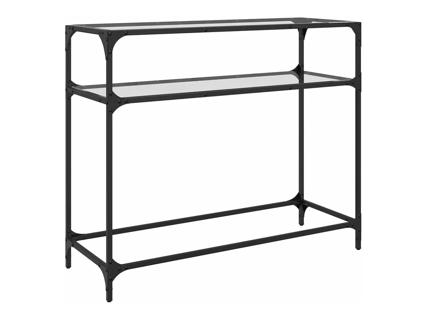 Mesa consola com tampo em vidro transparente 98x35x81 cm aço PT933747