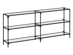 Mesa consola com tampo em vidro transparente 194,5x30x81 cm aço
