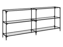 Mesa consola com tampo em vidro transparente 194,5x30x81 cm aço
