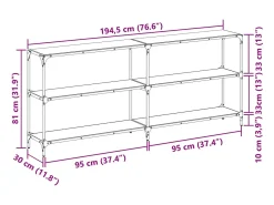 Mesa consola com tampo em vidro transparente 194,5x30x81 cm aço
