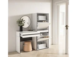 Mesa consola de entrada, 130x35x145cm, Com gaveta, Sapateira, Branco