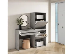 Mesa consola de entrada, 130x35x145cm, Com gaveta, Sapateira, Cimento
