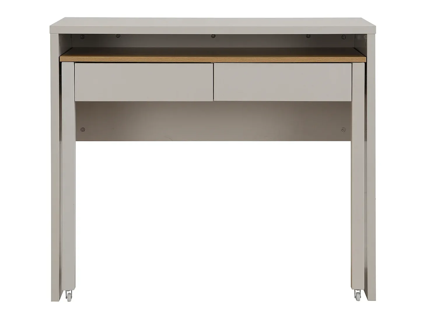 Mesa consola extensível com 2 gavetas nas cores bege e natural - LOAVIA