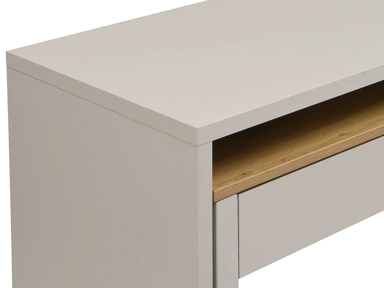 Mesa consola extensível com 2 gavetas nas cores bege e natural - LOAVIA