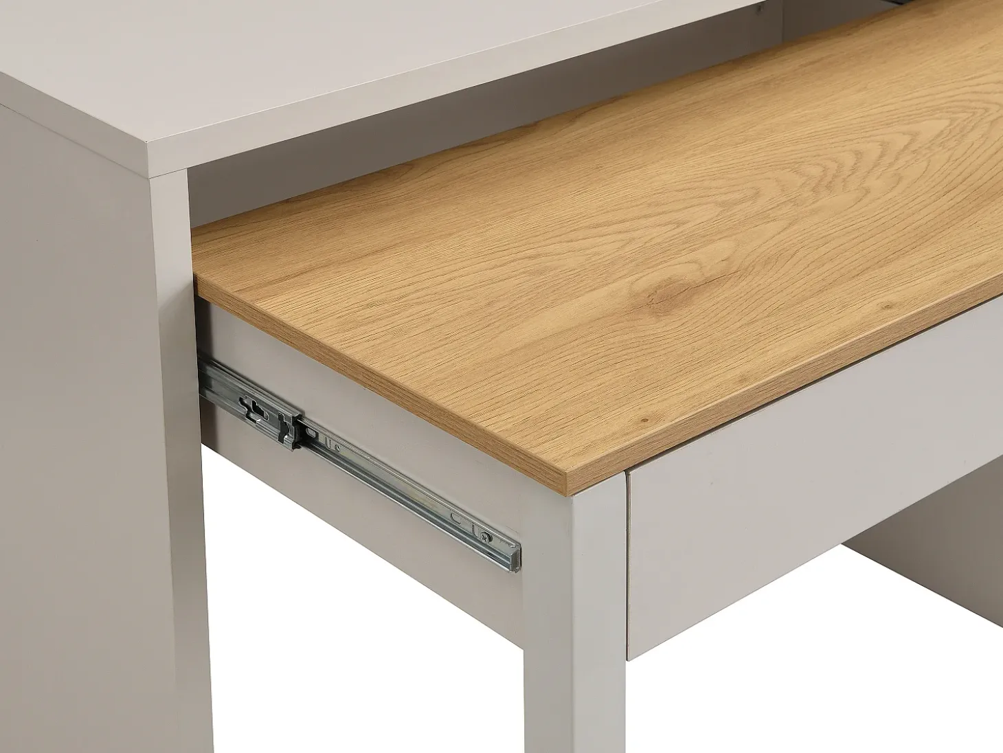 Mesa consola extensível com 2 gavetas nas cores bege e natural - LOAVIA