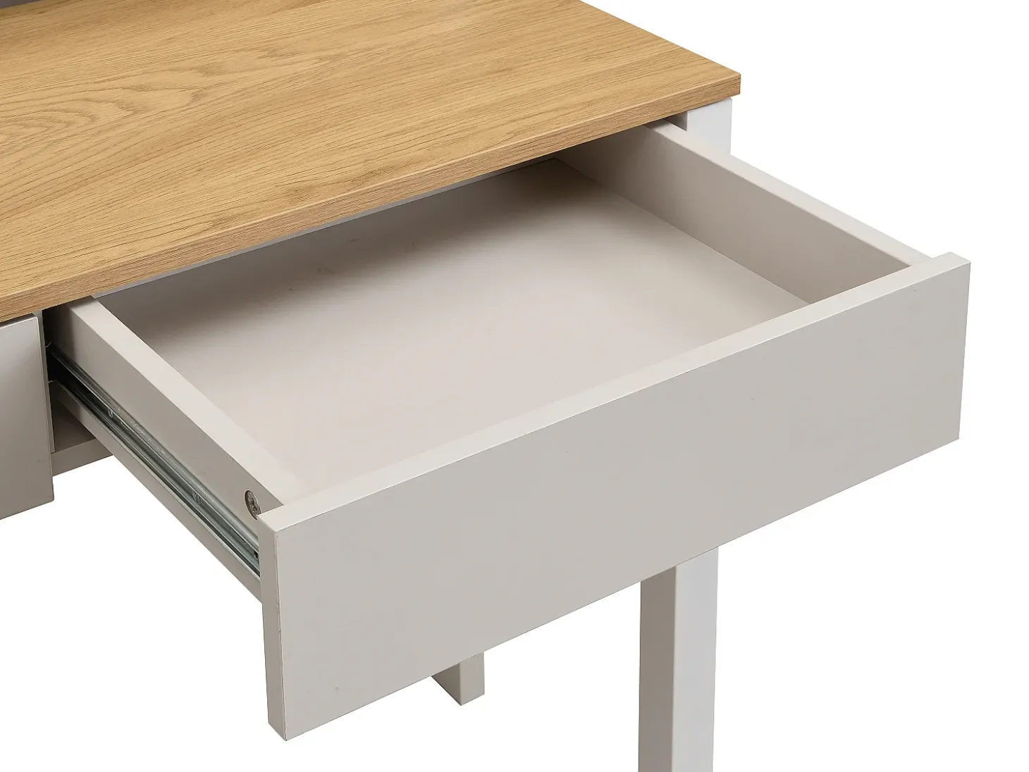 Mesa consola extensível com 2 gavetas nas cores bege e natural - LOAVIA