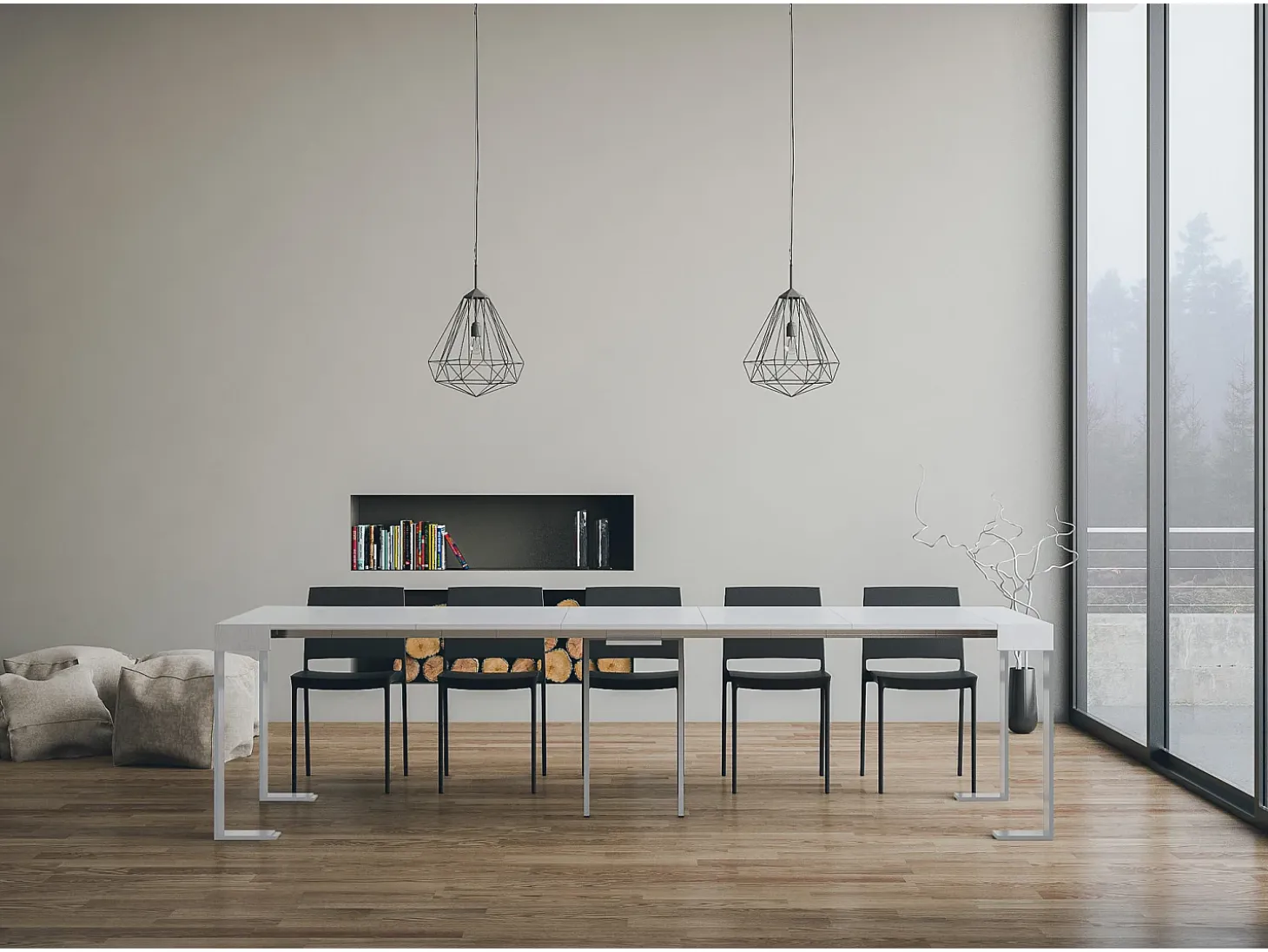 Mesa consola extensível 90x40/300 cm Tecno Cinza Branca quadro Branco